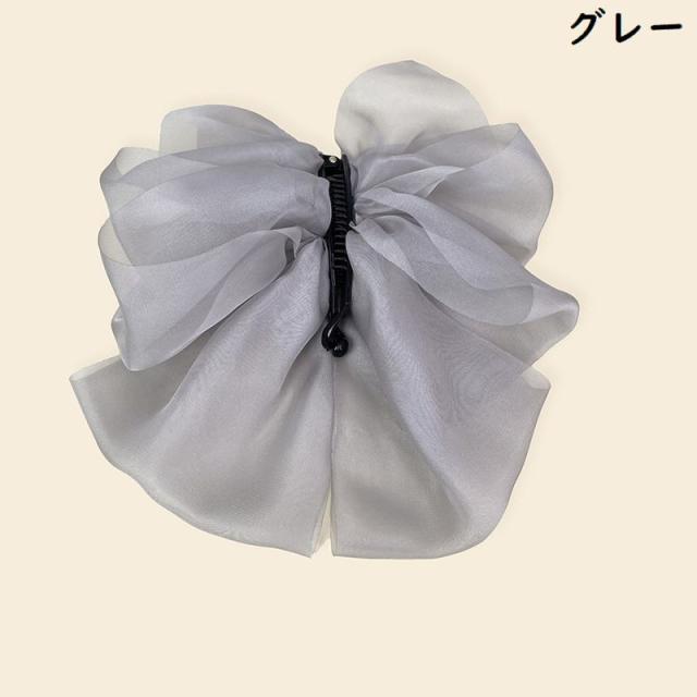 白 ツイード リボン バナナクリップ 髪飾り レディース 髪留め ホワイト plusnao ヘアクリップ バナナクリップ リボン レディース ヘア
