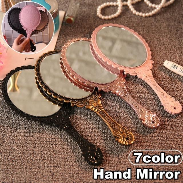 手鏡 ハンドミラー 楕円 持ち手 手持ち フラワー お花 エレガント