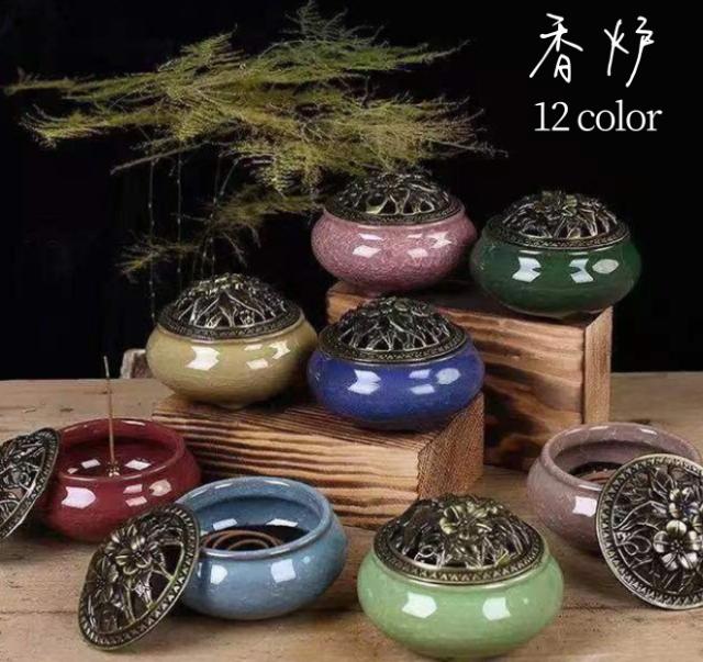 香炉 蓋付き おしゃれ 丸型 陶器 セラミックス インセンスホルダー