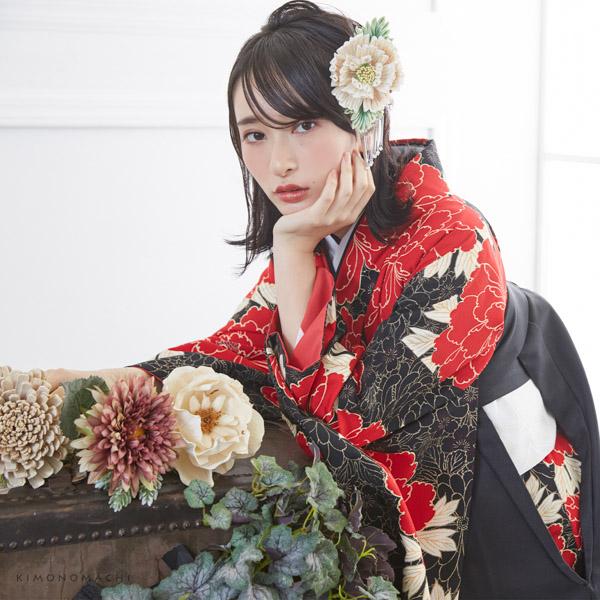 成人式 髪飾り 振袖 髪飾り「白色 牡丹」モダン つまみ細工かんざし お花髪飾り 成人式 卒業式 （02002）＜H＞ss2512wkk10_6