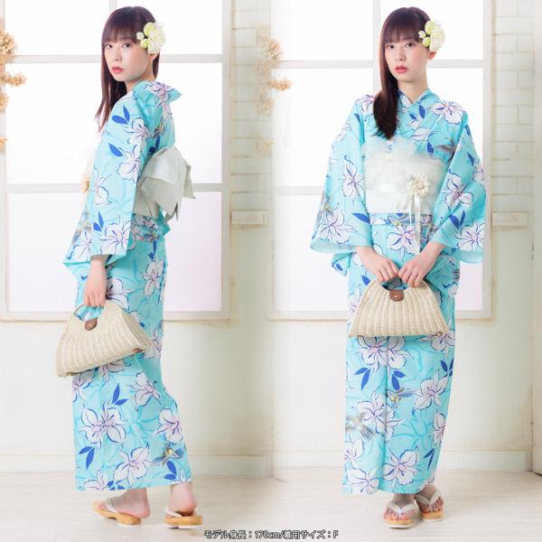 女性 浴衣「水色 ハチドリと花」ポリエステル フリーサイズ 女性浴衣 お仕立て上がりSS2312ykl55の通販は
