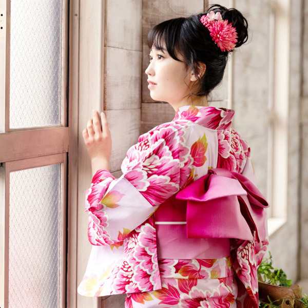 京都きもの町オリジナル 浴衣単品「ピンクパープル 大牡丹」お仕立て 