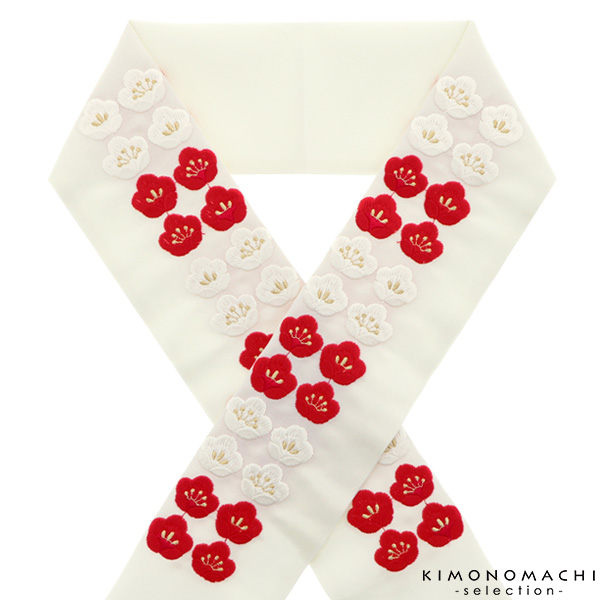 【Prices down】刺繍 半衿「生成り 紅白市松小梅」 刺繍半襟 振袖衿 洒落衿wm30%OFF★