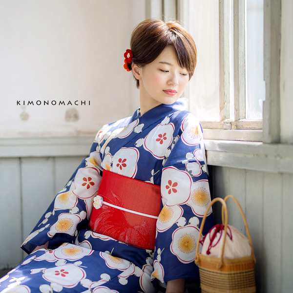 浴衣 KIMONOMACHI オリジナル 浴衣 レディース 単品「紺色 梅」S F TL