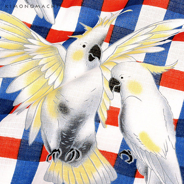 子供 浴衣単品 赤 青チェック 猫とオウム キッズ ジュニア レトロ 古典柄ss2103kkd30の通販はau Pay マーケット 京都きもの町