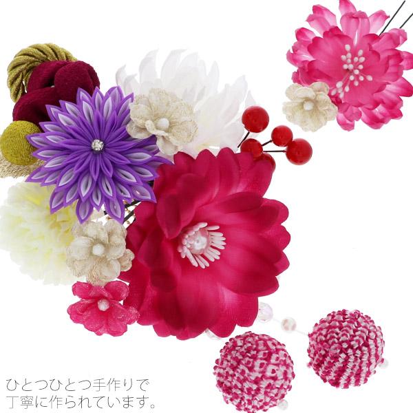成人式 髪飾り つまみ細工、お花 髪飾り2点セット「紫色 お花と剣つまみのお花、絞り玉」 卒業式の袴に 絞り玉飾り フラワーコーム ＜H＞ss2512wkk10_3