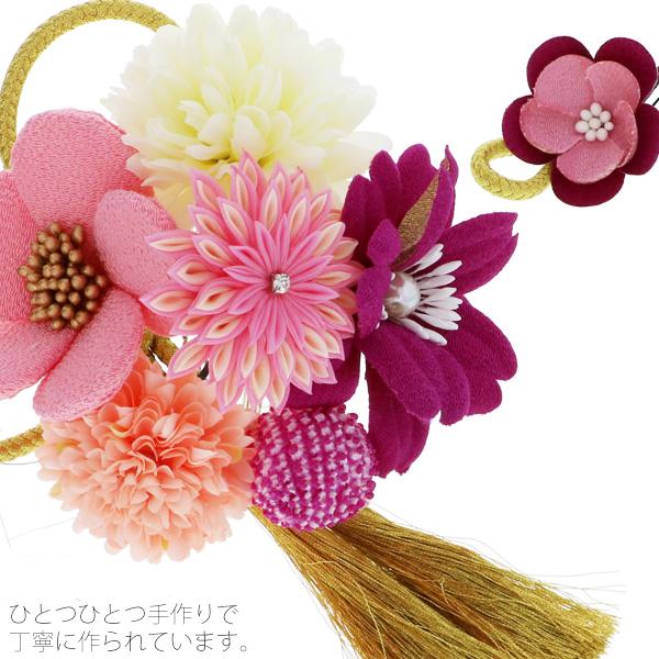 成人式 髪飾り つまみ細工 髪飾り2点セット「紫、ピンク色 お花と剣つまみのお花、絞り玉」 卒業式の袴に 絞り玉飾り フラワーコーム＜H＞ss2512wkk10_3