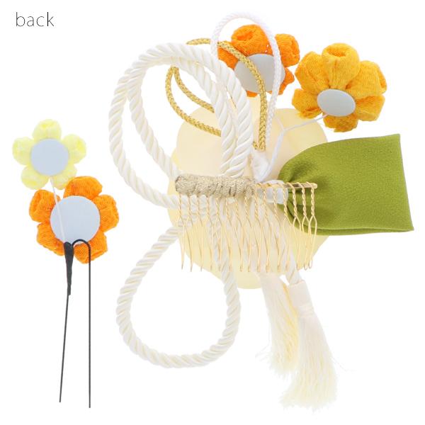 成人式 髪飾り つまみ細工、お花 髪飾り2点セット「白色 お花とつまみのお花、組紐飾り」 卒業式の袴に フラワーコーム No.52415 白＜H＞ss2512wkk10_2