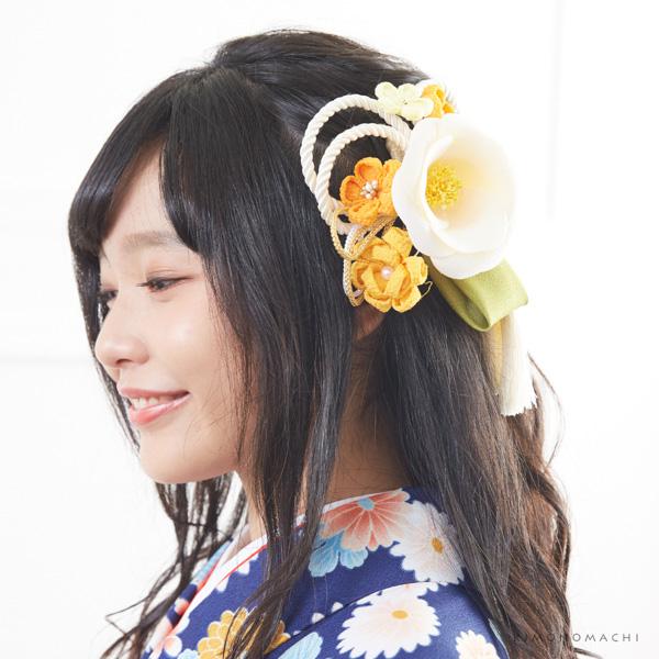 成人式 髪飾り つまみ細工、お花 髪飾り2点セット「白色 お花とつまみのお花、組紐飾り」 卒業式の袴に フラワーコーム No.52415 白＜H＞ss2512wkk10_6