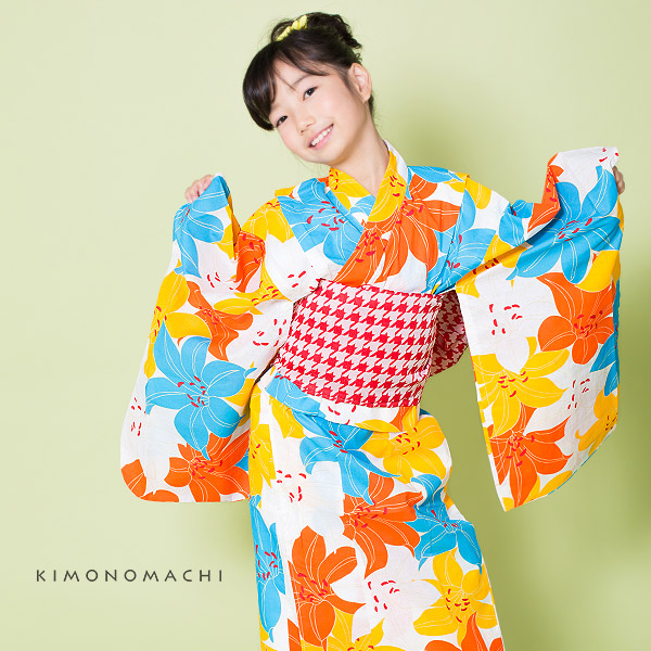 子供 浴衣2点セット オレンジ 水色 百合 キッズ ジュニア レトロ 古典柄ss06kkd15の通販はau Pay マーケット 京都きもの町