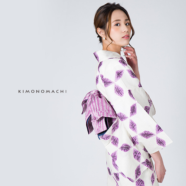KIMONOMACHI 浴衣セット「パープル 絞り風オモダカ」S,F（フリー