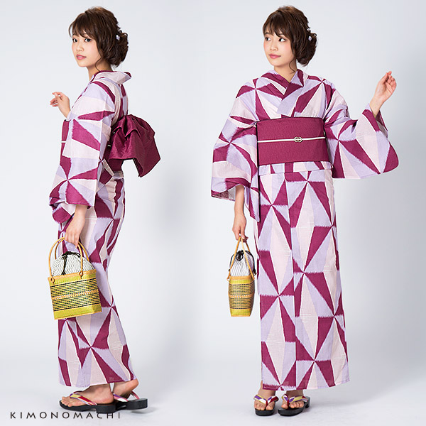 KIMONOMACHI 浴衣セット「パープル レトロ幾何学」S,F（フリー）,TL