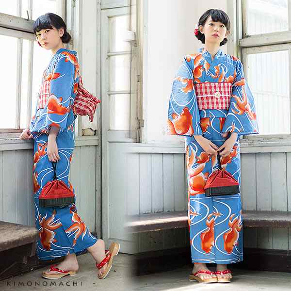 京都きもの町オリジナル 浴衣単品「赤色金魚」3L、4L 綿浴衣 大きいサイズss2206ykl20