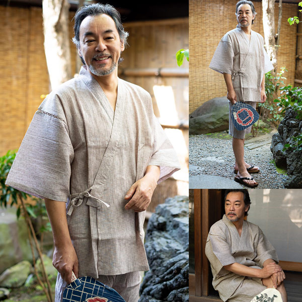 【甚平＋下駄セット】 甚平 メンズ 父の日 ギフト 涼やかな楊柳生地の甚平 メンズ 花火大会・夏祭りに 男性用じんべい サイズ：S M L LL 甚平 上下セット 敬老の日ギフトにも_4
