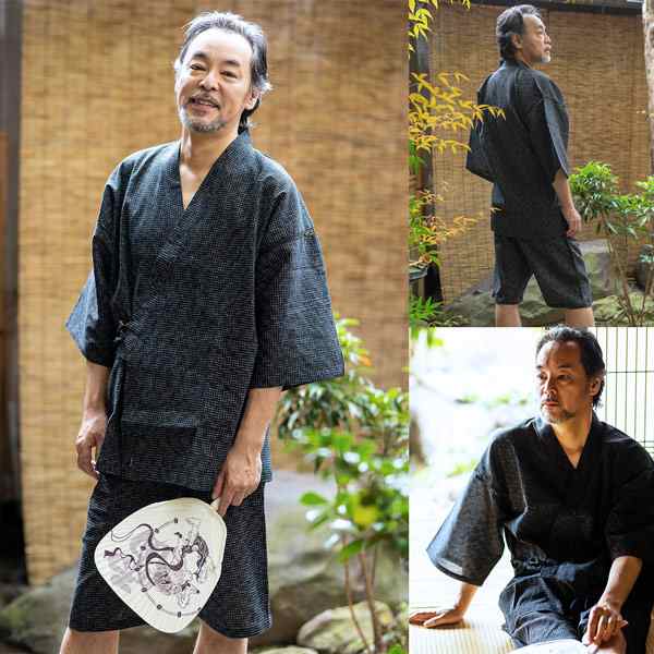 甚平 メンズ 【甚平＋団扇セット】 父の日 ギフト 涼やかな楊柳生地の甚平 メンズ 花火大会・夏祭りに 男性用じんべい サイズ：S M L LL  甚平 上下セット 敬老の日ギフトにもの通販は