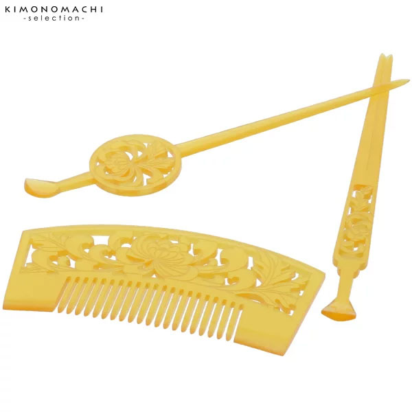 成人式 髪飾り べっ甲調 簪 櫛 平打三点 菊花 Ss2103wkk10の通販はau Pay マーケット 京都きもの町