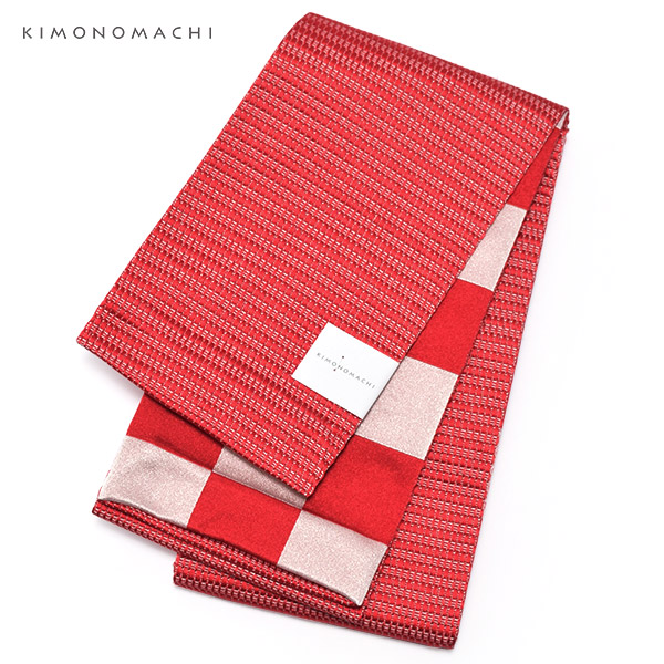 KIMONOMACHI オリジナル 浴衣 帯 「リバーシブル 市松 レッド 赤×白」 半幅帯 レディースの通販は 6,699円