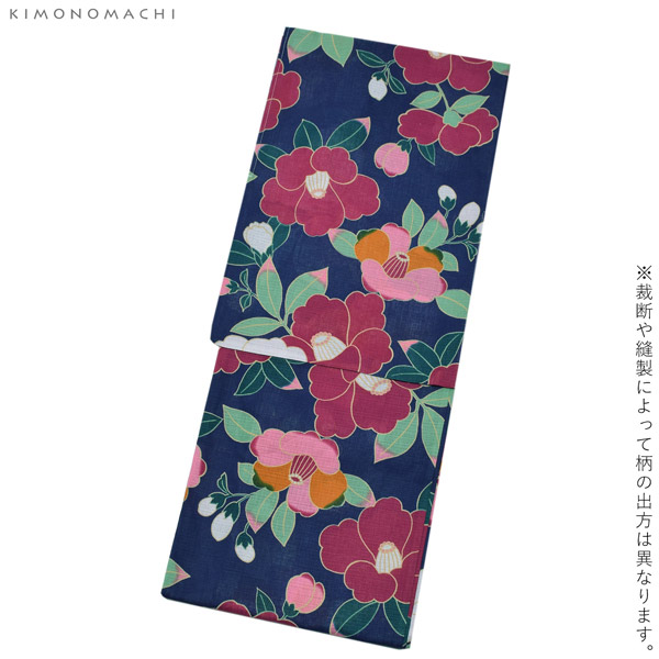 浴衣 レディース 単品「椿 紺」S F TL LL サイズ KIMONOMACHI