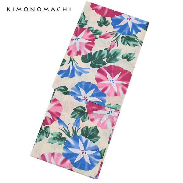 京都きもの町 オリジナル 浴衣3点セット（浴衣＋帯＋下駄） 「浴衣 朝顔 青と紫＋兵児帯 紫＋おまかせ下駄」 ss2512ykl10 京都きもの町 オリジナル 浴衣3点セット（浴衣＋帯＋下駄） 「浴衣 朝顔 青