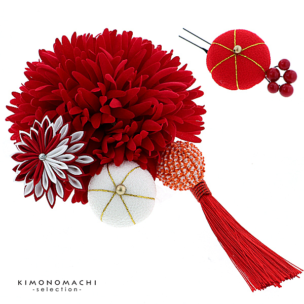 髪飾り コームとUピン 2点セット 「赤 (No.53128赤)」 振袖用髪飾り お花髪飾り 成人式 卒業式 結婚式 着物 【メール便不可】＜H＞ss2512wkk10