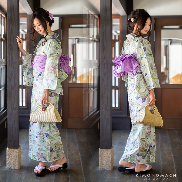 ブランド浴衣 セット レディース 大人 浴衣セット 浴衣3点セット 浴衣 帯 下駄 みすゞうた M1906 花と小鳥 砂色 花火大会 の通販はau Wowma 京都きもの町