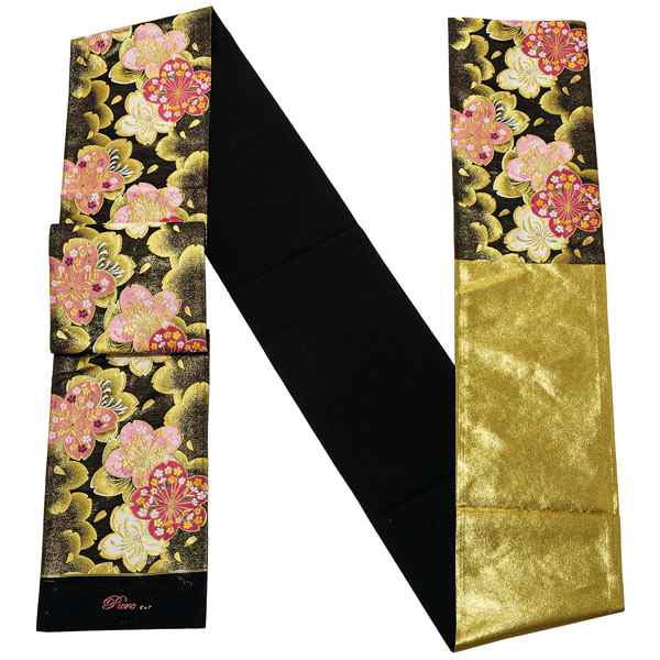 振袖 帯 「黒地 薄紅桜」 日本製 西陣織 証紙番号2409 絹 未仕立て 六 