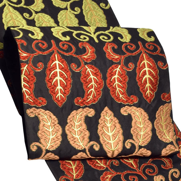 【Prices down2】唐織袋帯「黒地 柏」錦工芸謹製 六通柄 日本製 未仕立て 訪問着用 色無地用 付下げ用 洒落用袋帯 新品 未使用 【メール便不可】＜T＞ss2512ofk45