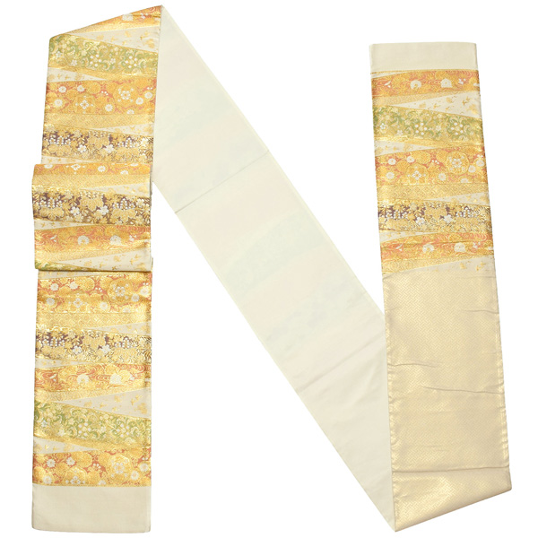 Prices down2】礼装 袋帯 フォーマル 「生成り色地 横段 華紋」 日本製