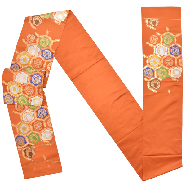 Prices down2】振袖 帯 振袖用袋帯「朱色地 輪繋ぎに藤紋」となみ織物