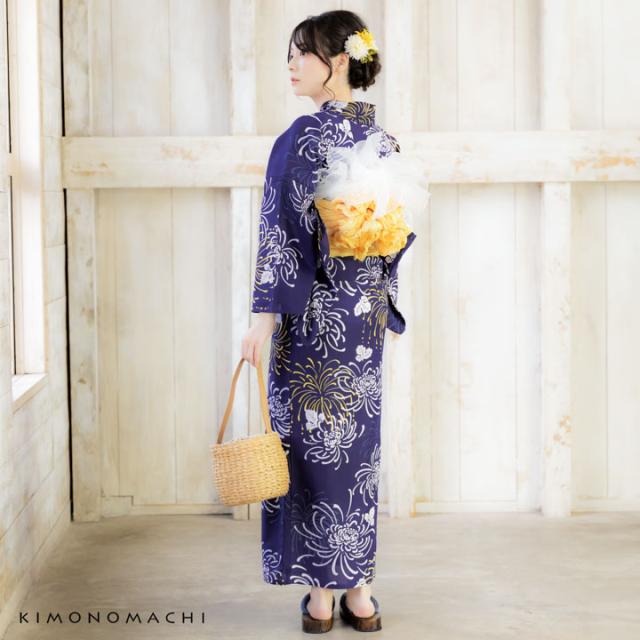 藍染 浴衣 花火 KIMONOMACHI オリジナル 浴衣 レディース 吸水速乾