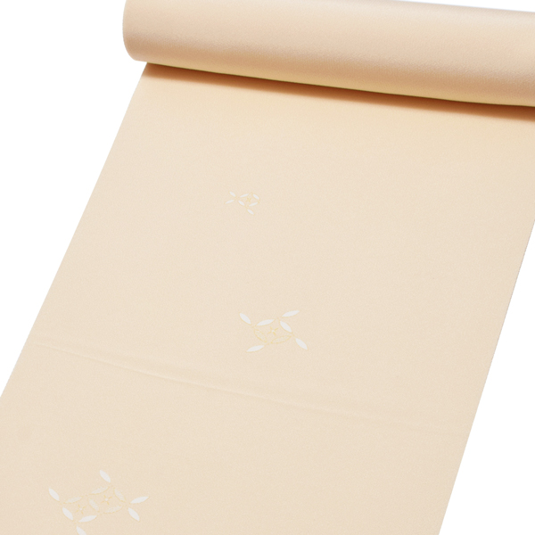 【新品】着物反物　小紋　ライトベージュ　宝尽くし 正絹 小紋 反物 着物「ライトベージュ 破れ七宝」日本製 丹後ちりめん