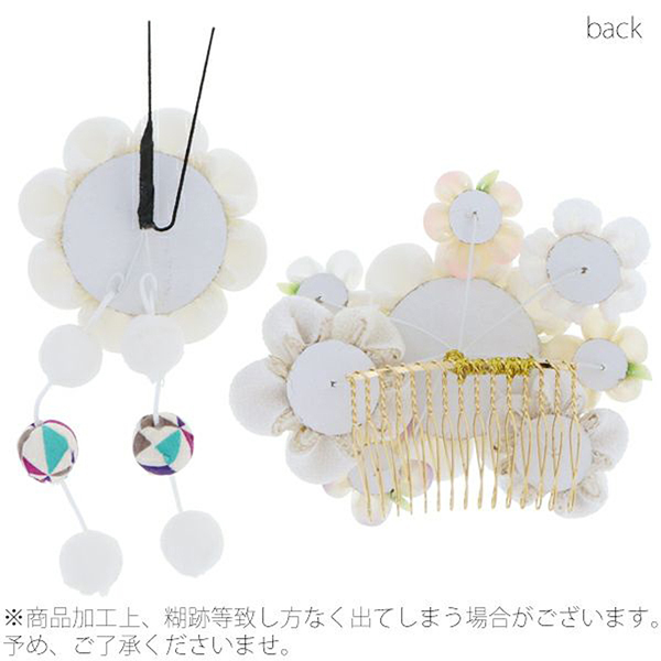 七五三 髪飾り 2点セット「白色・ピンク色・赤色・黄色・藤色 全5色」つまみ細工 髪飾りセット 七歳の女の子に 三歳 五歳の女の子にも 子供 女児用髪飾り No.30015 【メール便不可】kk10%OFF★_2