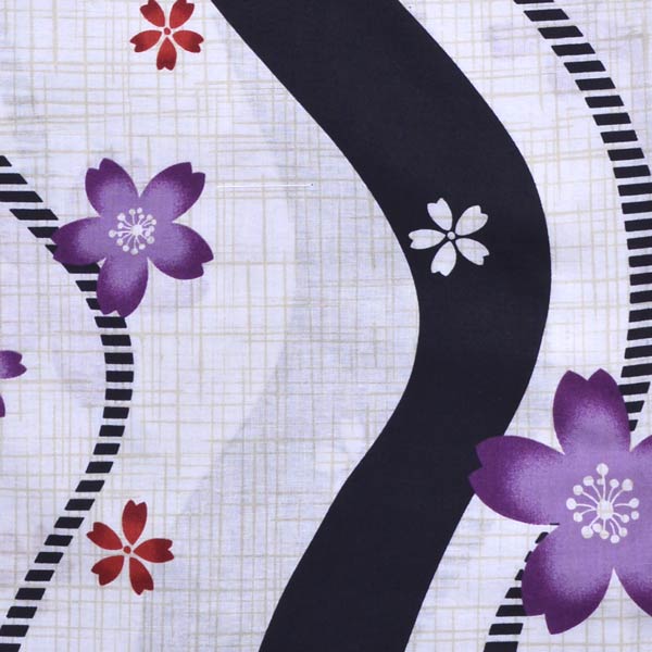 浴衣 レディース 単品「プレタ浴衣 白地 紫桜」フリーサイズ yukata