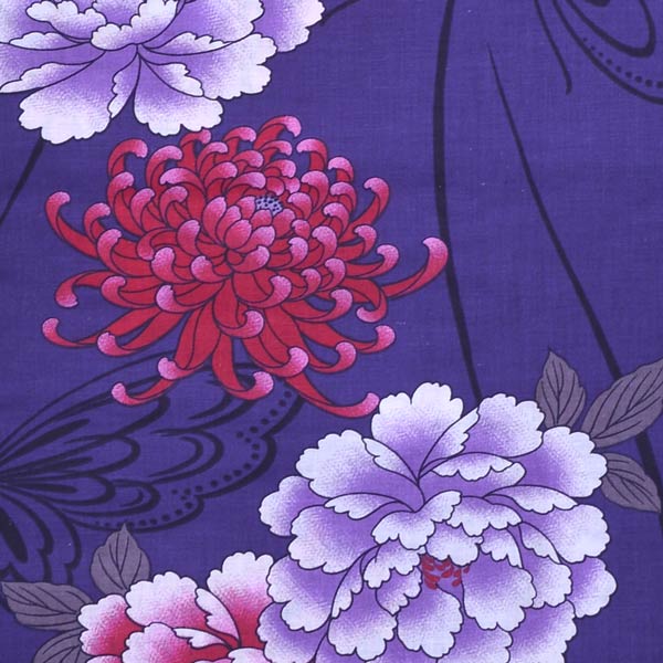 浴衣 レディース 単品「紺 菊と牡丹」フリーサイズ yukata 【メール便