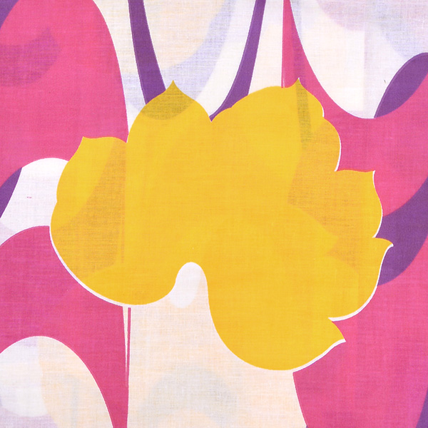 浴衣 レディース 単品「Ma-ni 幾何学模様 ピンク 黄色 紫の葉