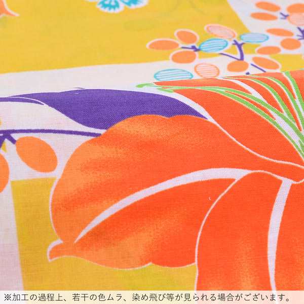 浴衣 レディース 単品「Ma-ni 黄色市松 オレンジのユリ」フリーサイズ yukata 【メール便不可】｜au PAY マーケット