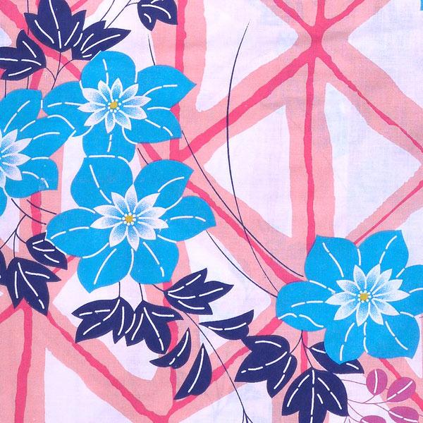 浴衣 レディース 単品「風香 白×ピンク 水色の花」フリーサイズ yukata