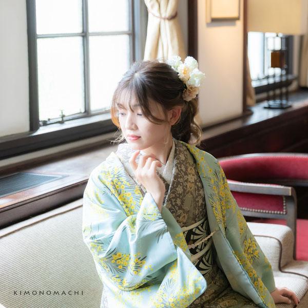 洗える着物 袷着物単品 「縞更紗 水色」 KIMONOMACHI オリジナル