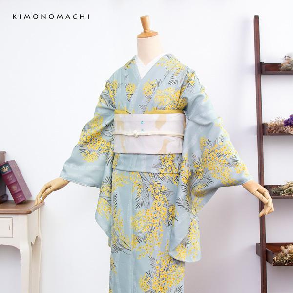 二尺袖着物 単品 「ミモザに立涌 錆青磁色」 KIMONOMACHIオリジナル お仕立て上がり レディース 洗える着物 二尺袖 着物 袴 卒業式 謝恩会 通常丈 長着 カジュアル着物 【メール便不可】_5