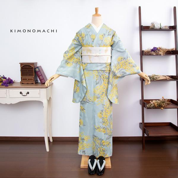 二尺袖着物 単品 「ミモザに立涌 錆青磁色」 KIMONOMACHIオリジナル お仕立て上がり レディース 洗える着物 二尺袖 着物 袴 卒業式 謝恩会 通常丈 長着 カジュアル着物 【メール便不可】_6