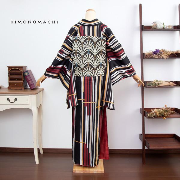 二尺袖 着物単品 「ラインカラー 黄色×薄香」 KIMONOMACHIオリジナル お仕立て上がり レディース 洗える着物 二尺袖 着物 袴 卒業式 謝恩会 通常丈 長着 カジュアル着物 【メール便不可】ss2506kck20_7