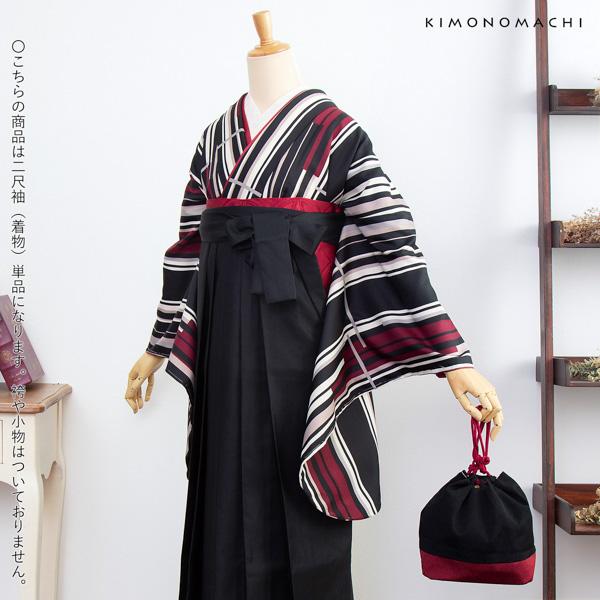 二尺袖 着物単品 「ラインカラー 灰色×赤」 KIMONOMACHIオリジナル お仕立て上がり レディース 洗える着物 二尺袖 着物 袴 卒業式 謝恩会 通常丈 長着 カジュアル着物 【メール便不可】ss2506kck20_15