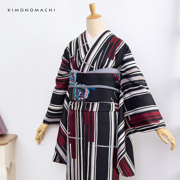 二尺袖 着物単品 「ラインカラー 灰色×赤」 KIMONOMACHIオリジナル お仕立て上がり レディース 洗える着物 二尺袖 着物 袴 卒業式 謝恩会 通常丈 長着 カジュアル着物 【メール便不可】ss2506kck20_5