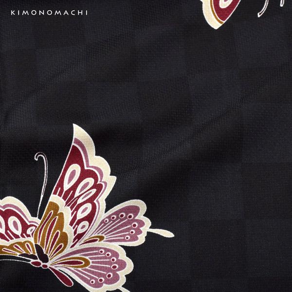 二尺袖 着物単品 「飛び蝶 黒市松」 KIMONOMACHIオリジナル お仕立て上がり レディース 洗える着物 二尺袖 着物 袴 卒業式 謝恩会 通常丈 長着 カジュアル着物 【メール便不可】_10