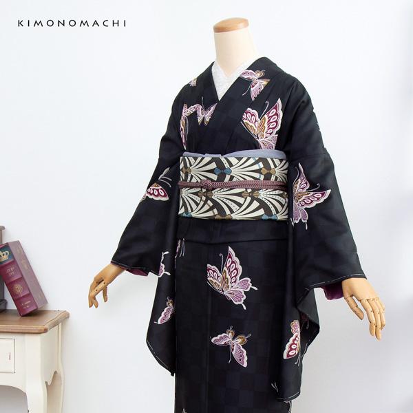 二尺袖 着物単品 「飛び蝶 黒市松」 KIMONOMACHIオリジナル お仕立て上がり レディース 洗える着物 二尺袖 着物 袴 卒業式 謝恩会 通常丈 長着 カジュアル着物 【メール便不可】_5