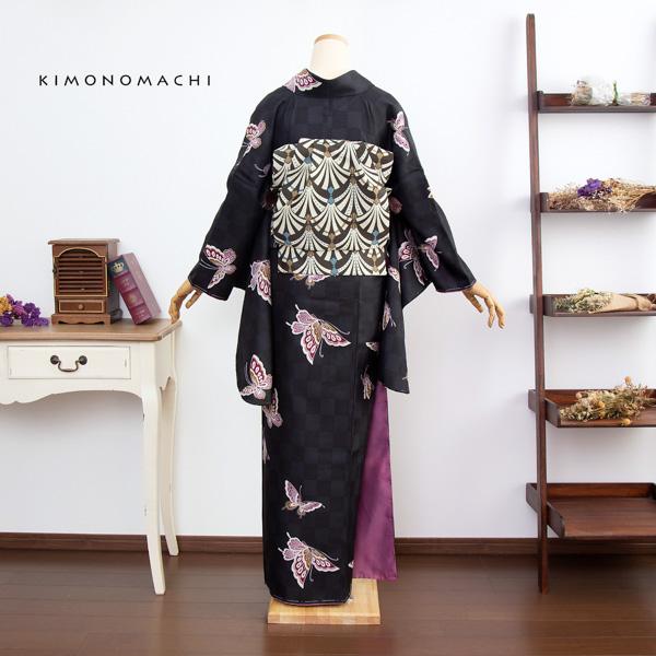 二尺袖 着物単品 「飛び蝶 黒市松」 KIMONOMACHIオリジナル お仕立て上がり レディース 洗える着物 二尺袖 着物 袴 卒業式 謝恩会 通常丈 長着 カジュアル着物 【メール便不可】_7