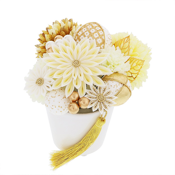 髪飾り 成人式 つまみ髪飾り Uピン 15点セット フラワーポット「百花八重菊 白 Arenca No.8356」振袖用髪飾り お花髪飾り つまみ細工かんざし 成人式 卒業式 結婚式 着物 日本製 【メール便不可】＜H＞_2