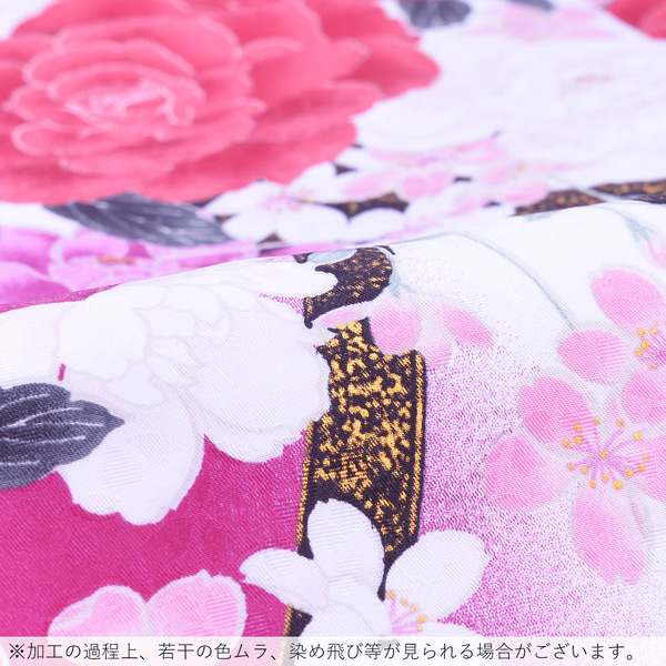 Prices down】袷着物 単品「ピンクぼかし 薔薇と桜」フリーサイズ 着物 