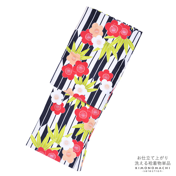 袷着物 単品「黒矢羽根 梅・笹」フリーサイズ 着物 小紋 洗える着物 お仕立て上がり 普段着きもの カジュアル着物 レディース ポリエステル 【メール便不可】ss2512kck25