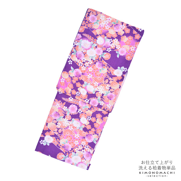 【Prices down】袷着物 単品「紫 菊・桜・梅・藤」フリーサイズ 着物 小紋 洗える着物 お仕立て上がり 普段着きもの カジュアル着物 レディース ポリエステル 【メール便不可】ss2506kck10